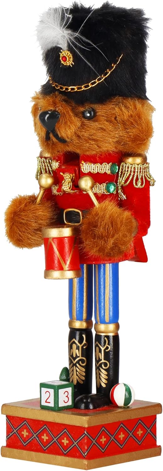 SPRINGOS Nussknacker-Bär mit Militärmütze und Trommel 37,5 cm Dekofigur Weihnachtsdekoration Braun,