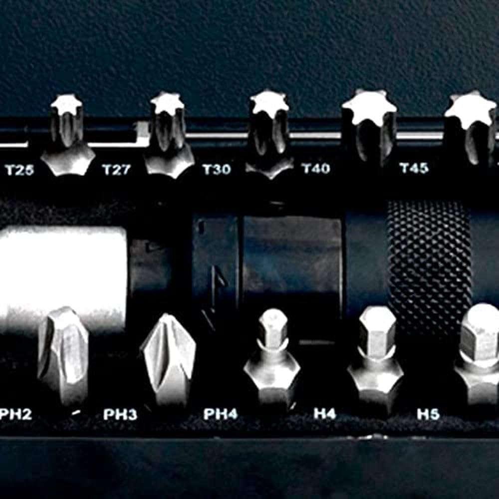 Juego destornillado de impacto 1/2" con adaptador y 18 puntas 5/16", 20 piezas