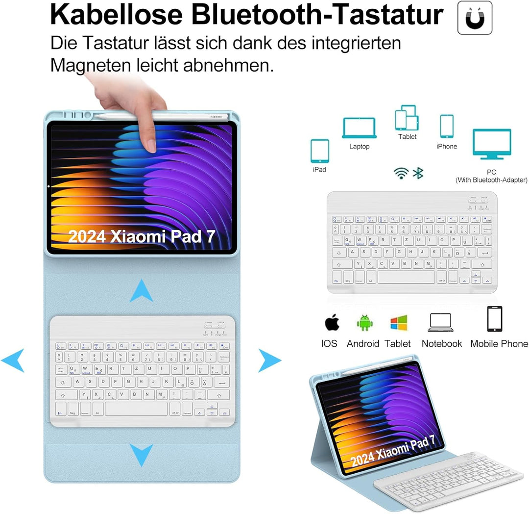 IVEOPPE Hülle mit Tastatur für Xiaomi Pad 7/Pad 7 Pro 11.2", Tastatur für Xiaomi Pad 7, Abnehmbare M