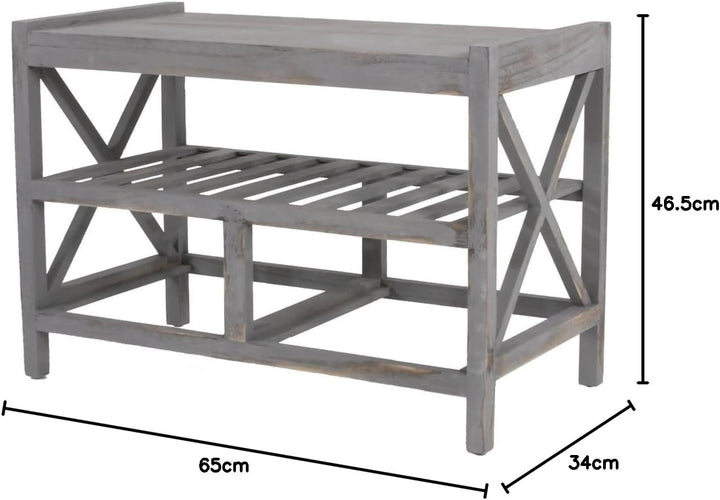 Mendler Schuhregal HWC-C48, Sitzbank Schuhablage, Shabby-Look Vintage 45x65x34cm - grau, Grau