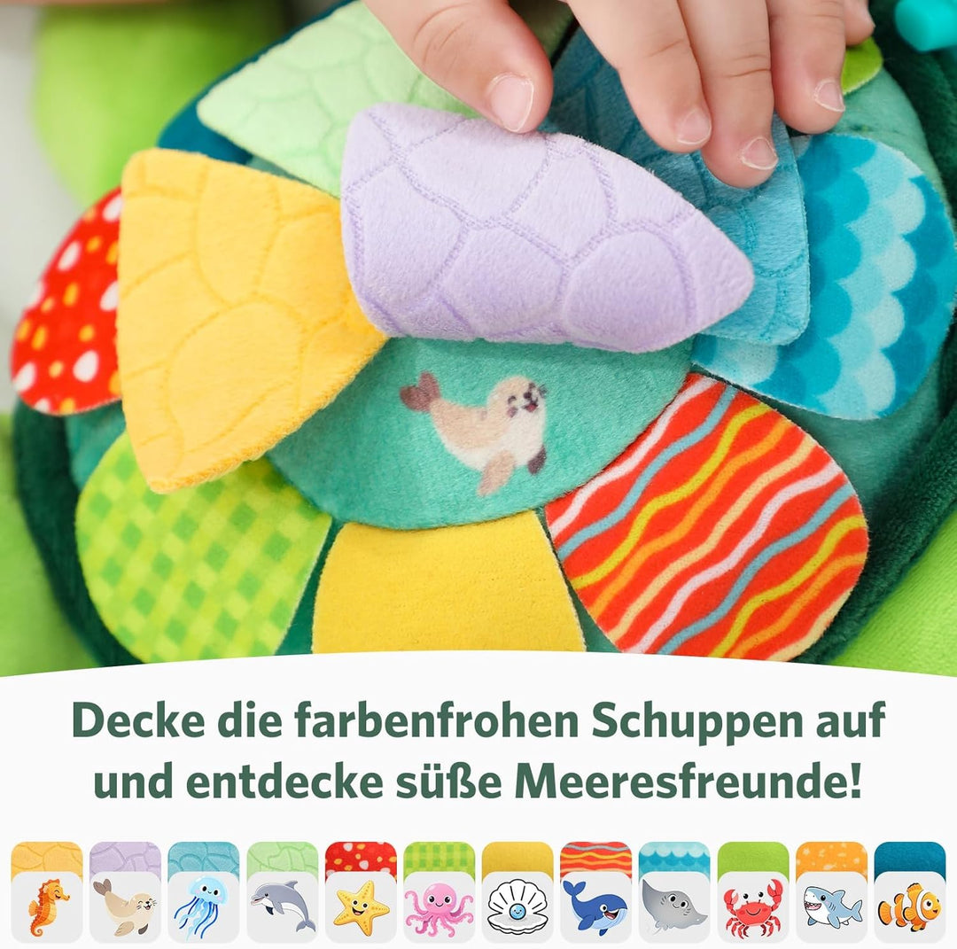 Baby Spielzeug Schildkröte, Montessori Spielzeug mit Klappschuppen & Multitexturen, geeignet für Bau