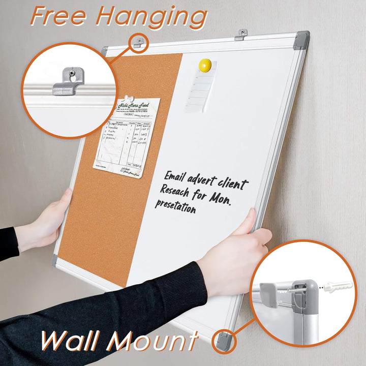 Swansea Whiteboard Magnettafel und Pinnwand Kork mit Aluminiumrahmen für Wohnung, Büro, Küche und Sc
