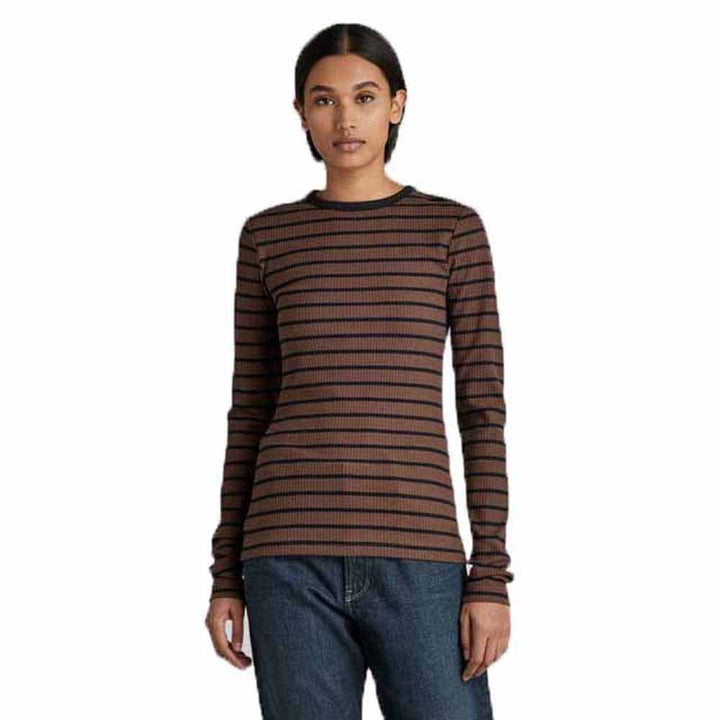 G-STAR RAW Damen Slim Rib 2.0 Stripe Top Tops XS Mehrfarben (Rain Drum/Caviar Stripe D21575-d201-d47