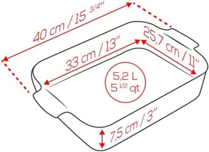 PEUGEOT - Rechteckige Auflaufform aus Keramik - 40 cm x 27,2 cm x 8,3 cm - Fassungsvermögen: 5,2 L -