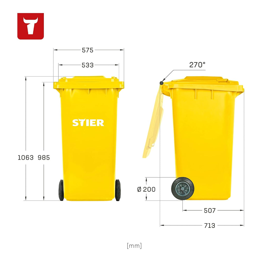 STIER 2-Rad-Müllgrossbehälter, Mülltonne, Volumen 240 Liter, Mülleimer, Farbe: Gelb, Grösse: 576 x 7