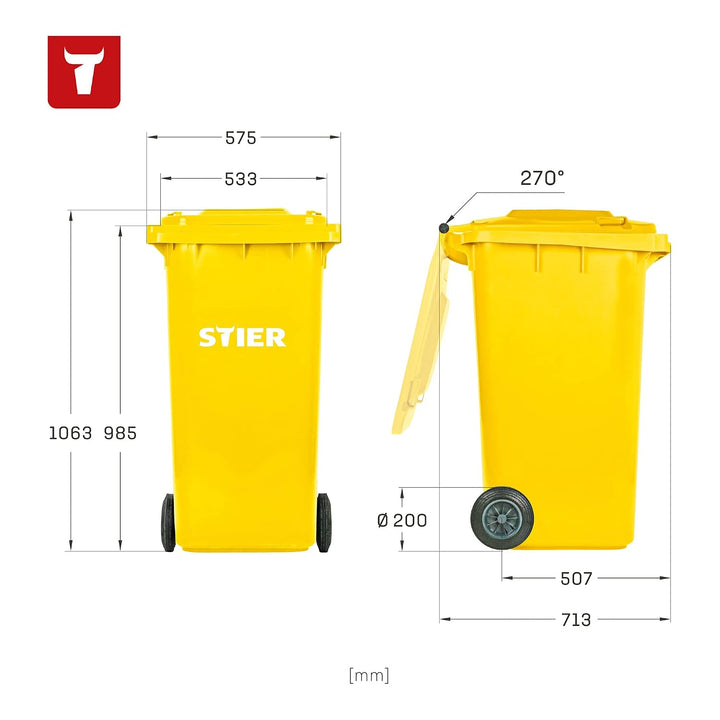 STIER 2-Rad-Müllgrossbehälter, Mülltonne, Volumen 240 Liter, Mülleimer, Farbe: Gelb, Grösse: 576 x 7