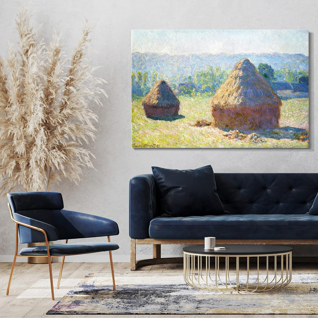Printed Paintings Leinwand (80x60cm): Claude Monet - Heuschober Sommerende 80x60 cm, 80x60 cm
