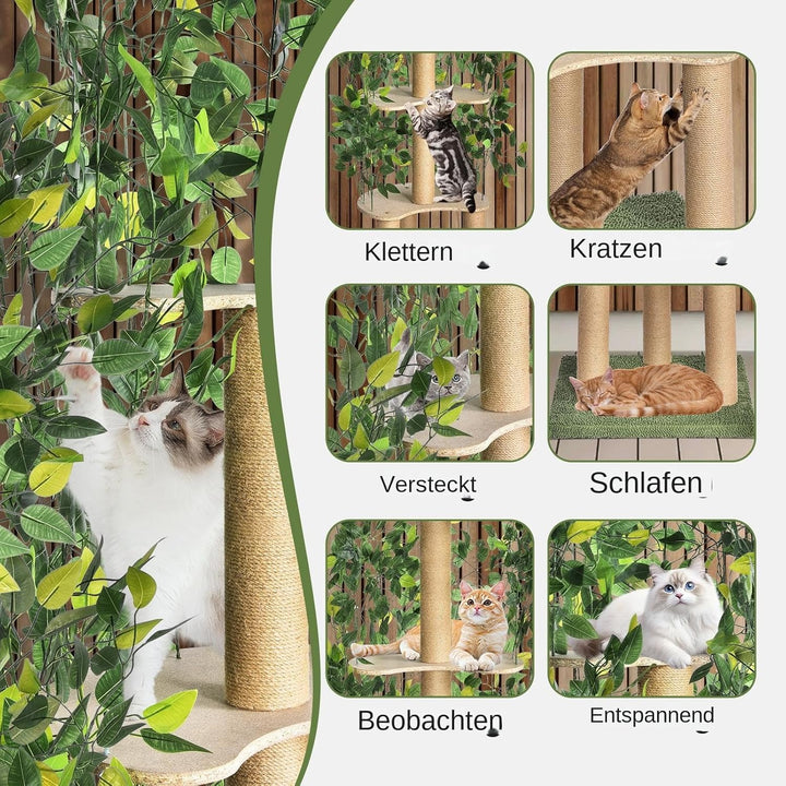 kratzbaums Mit Blättern Aus Holz – Grosser Mehrstöckiger Katzenkratzbaum Mit Sisal-Säulen, Natürlich