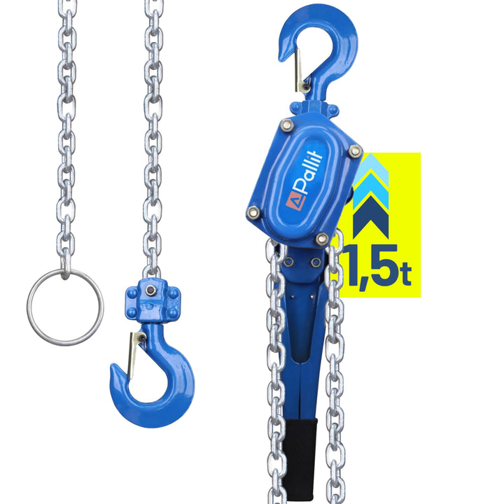 Pallit Hebelzug LEVER-M | 1500 kg Tragkraft | 1,5 m Kettenlänge | strapazierfähige Lastbremse | Frei