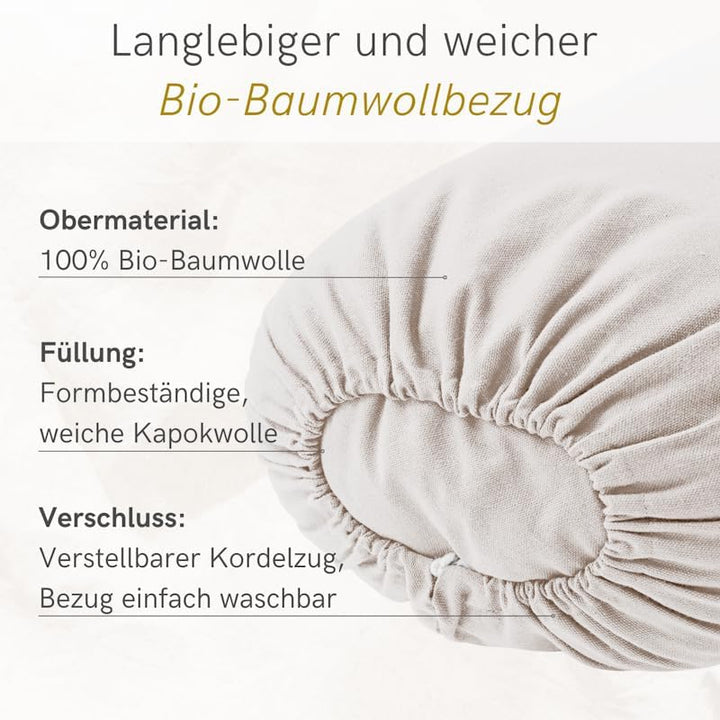 Lotuscrafts Yoga Bolster for Yin Yoga - Yoga Bolster with Kapok Filling - Washable Cotton Cover - Yo