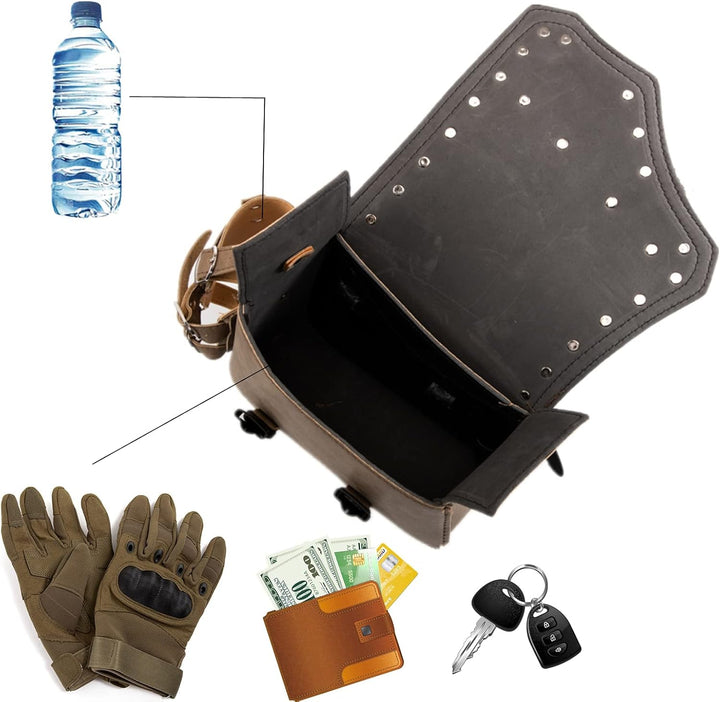 APEBAZY Motorrad-Satteltaschen - Braunes PU-Leder Schwingentasche Seitentaschen Dreieckige Gepäcktas