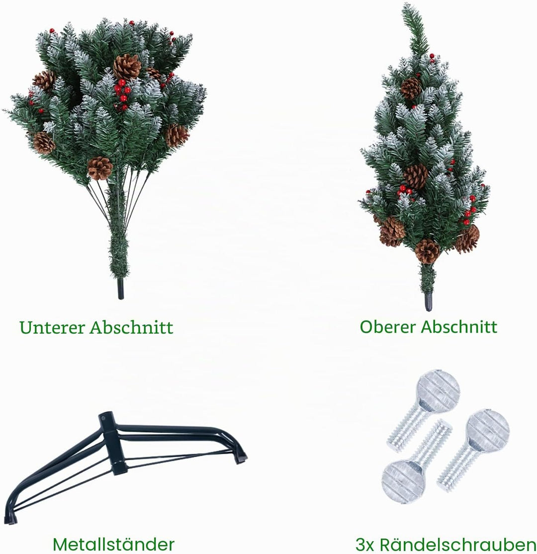 himaly Weihnachtsbaum künstlich 150 cm mit Schnee und 12m Lichterkette 240LEDs, Material PVC/PE, 450
