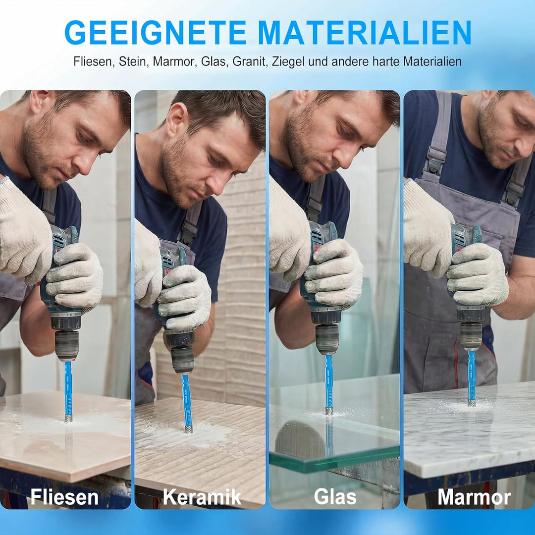Fliesenbohrer Diamantbohrer Glasbohrer Set 10-tlg. 5, 5, 6, 6, 8, 8, 10, 10, 12 mm + 6 mm Karbidbohr