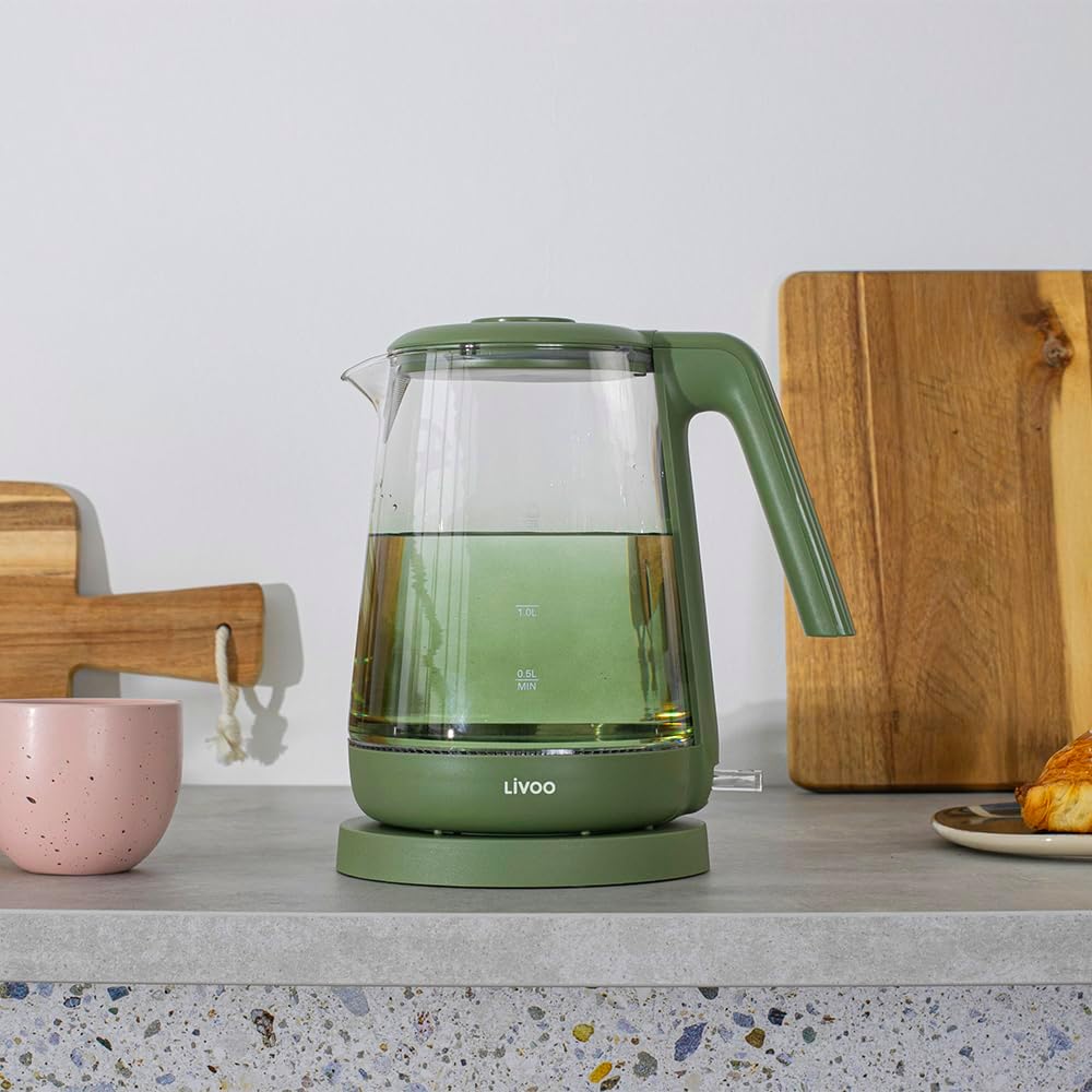 Livoo - Wasserkocher aus Glas, 1,7 l, DOD216V, 1850 W, 2200 W, Borosilikatglas, Hintergrundbeleuchtu