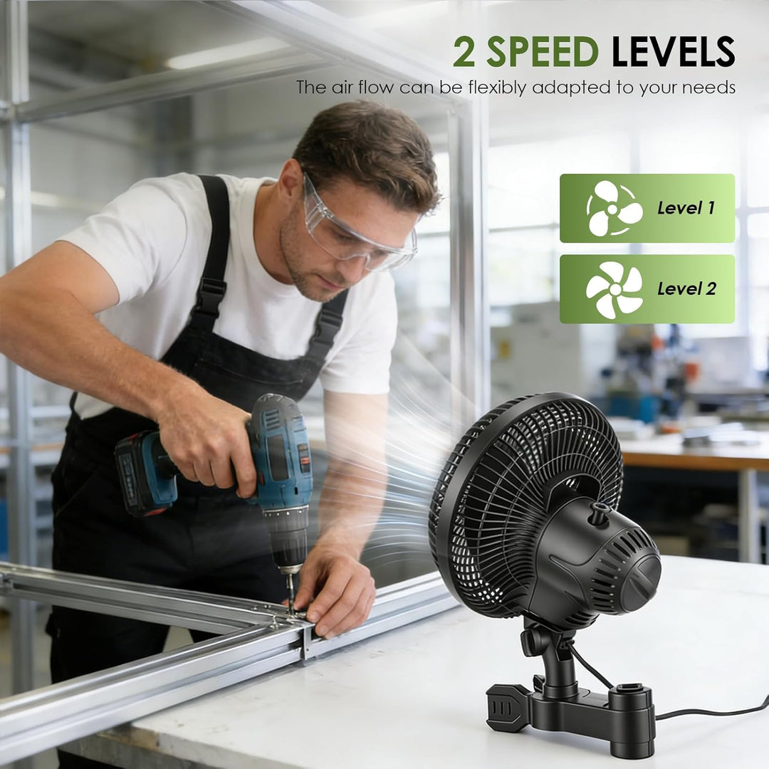 Grow Clip-Ventilator 25W, Oszillierender Klemmbar 22cm Durchmesser für Growzelt Growbox mit 1.5m lan