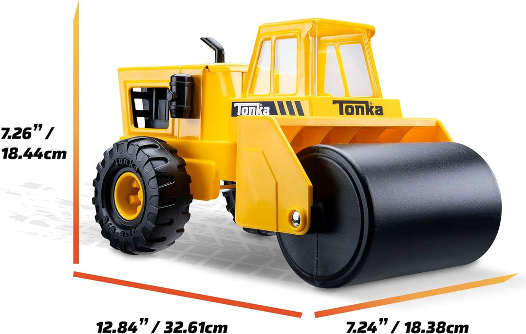 Tonka Stahl-Dampfwalze, robuste Konstruktion aus echtem Stahl, gelbes Abbruchspielzeug mit realistis