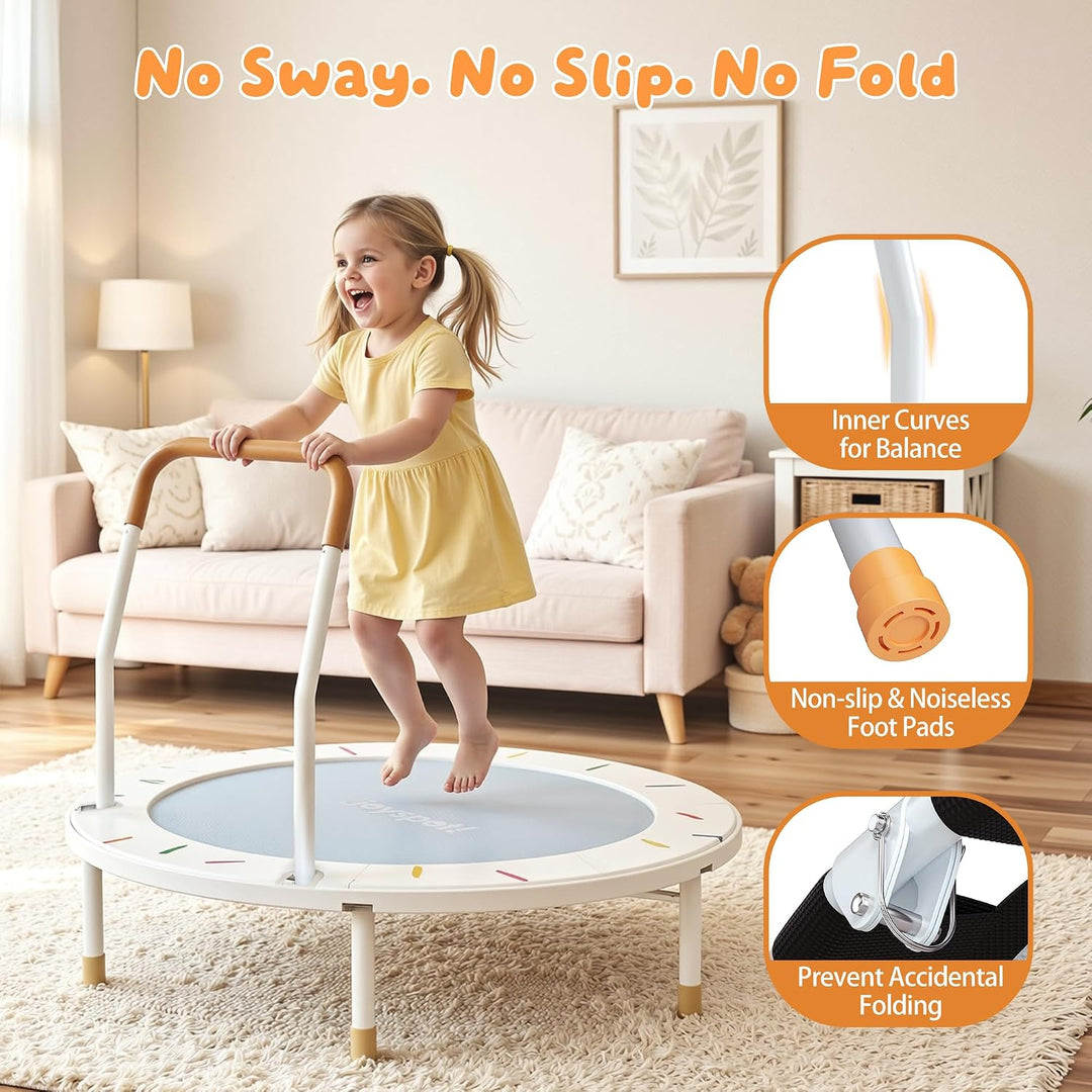 JOY SPOT! Ø 91cm Kinder Trampolin mit Schaumstoffgriff, faltbares Mini Trampolin für drinnen &amp; draus