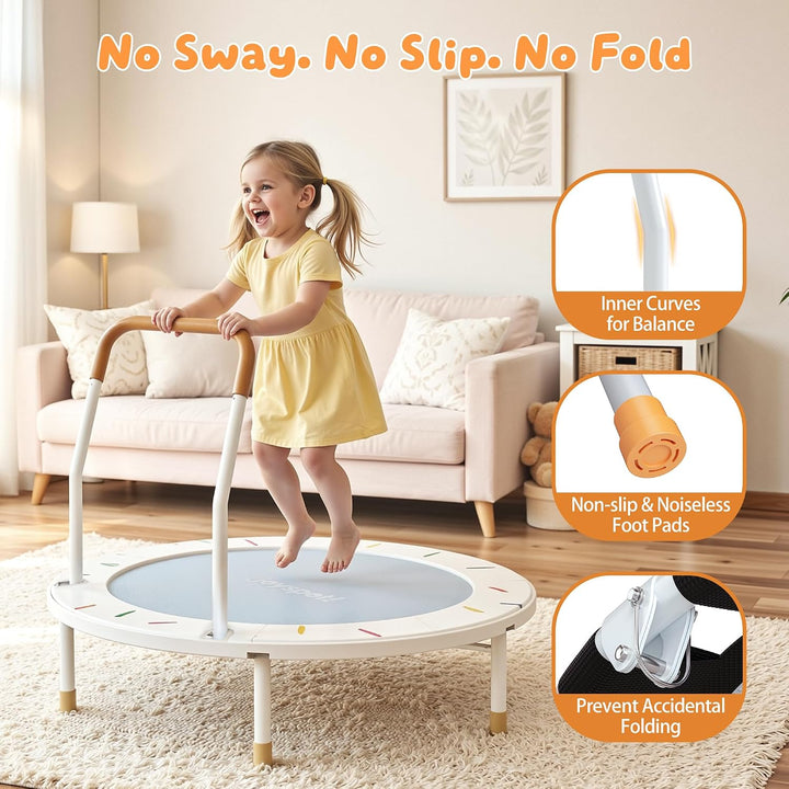JOY SPOT! Ø 91cm Kinder Trampolin mit Schaumstoffgriff, faltbares Mini Trampolin für drinnen &amp; draus