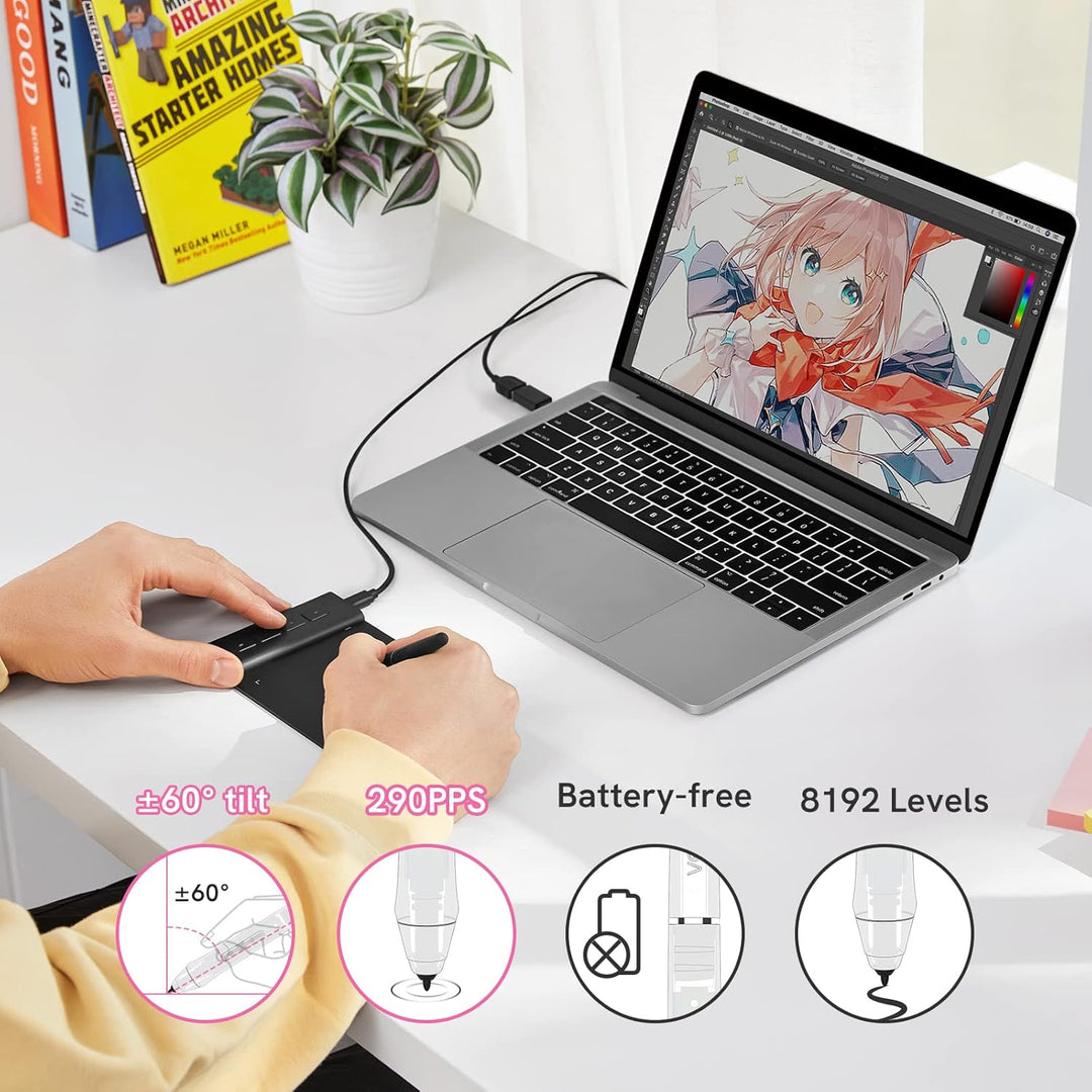 OSU Tablet VEIKK Grafiktablett VK430 4x3 Zoll,Batterielosem Stylus mit 290RPS Berichtsrate, 8192 Dru