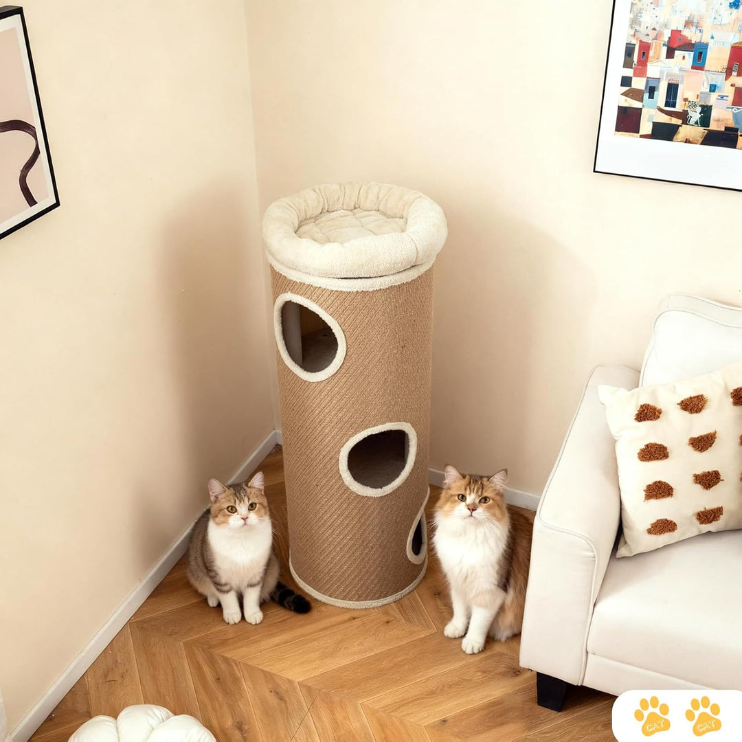 SOARS Kratztonne für Katzen XXL, 113 cm Katzentonne mit 3 Höhlen und abnehmbarem Plüschbett, Kratzba