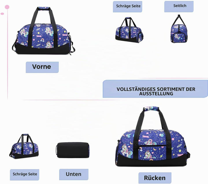 Lmwzh Kinder Sporttasche Reisetasche mitSchuhfach Turnbeutel wasserdichte Schwimmtasche (Einhorn), E