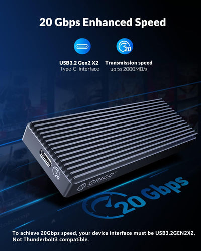 ORICO NVMe M.2 SSD Gehäuse 20Gbps bis zu 2000MB/s, USB 3.2 Gen2x2 USB-C Aluminium NVMe Adapter für P