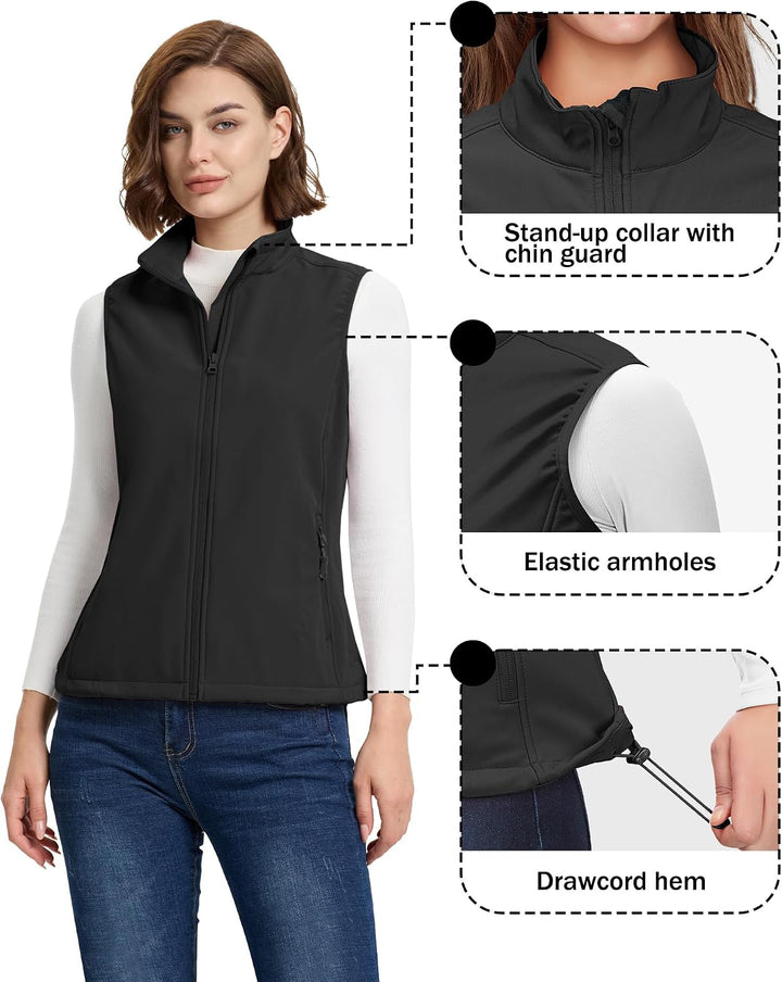 33,000ft Weste Damen Outdoor Leichte Softshell-Weste Ärmellose Jacke Winddichte Fleece Damenweste fü