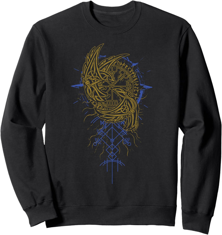 Walhalla Rabe Raben Odins Runen Nordischer Kompass Wikinger Sweatshirt
