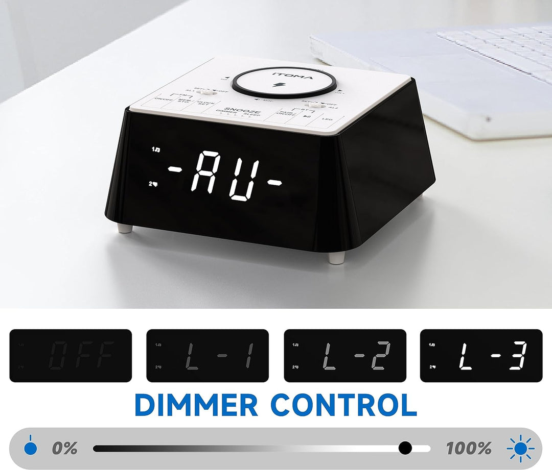 iTOMA Radiowecker mit USB-Ladegerät, Bluetooth-Lautsprecher, Nachttisch FM Radio, Dual Alarm mit Sno