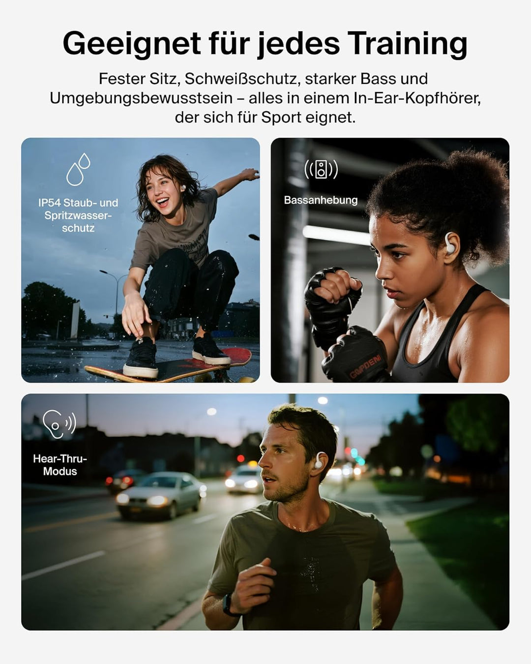 Belkin SoundForm ActiveFit In Ear Kopfhörer Kabellos Bluetooth mit Mikrofon, Schnellladen mit USB-C,