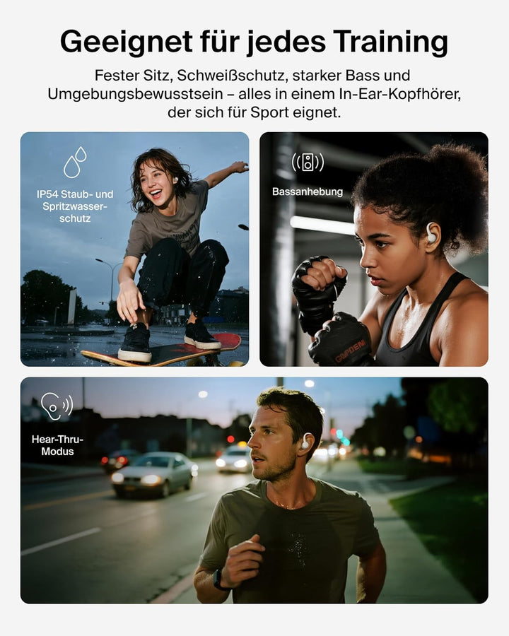 Belkin SoundForm ActiveFit In Ear Kopfhörer Kabellos Bluetooth mit Mikrofon, Schnellladen mit USB-C,