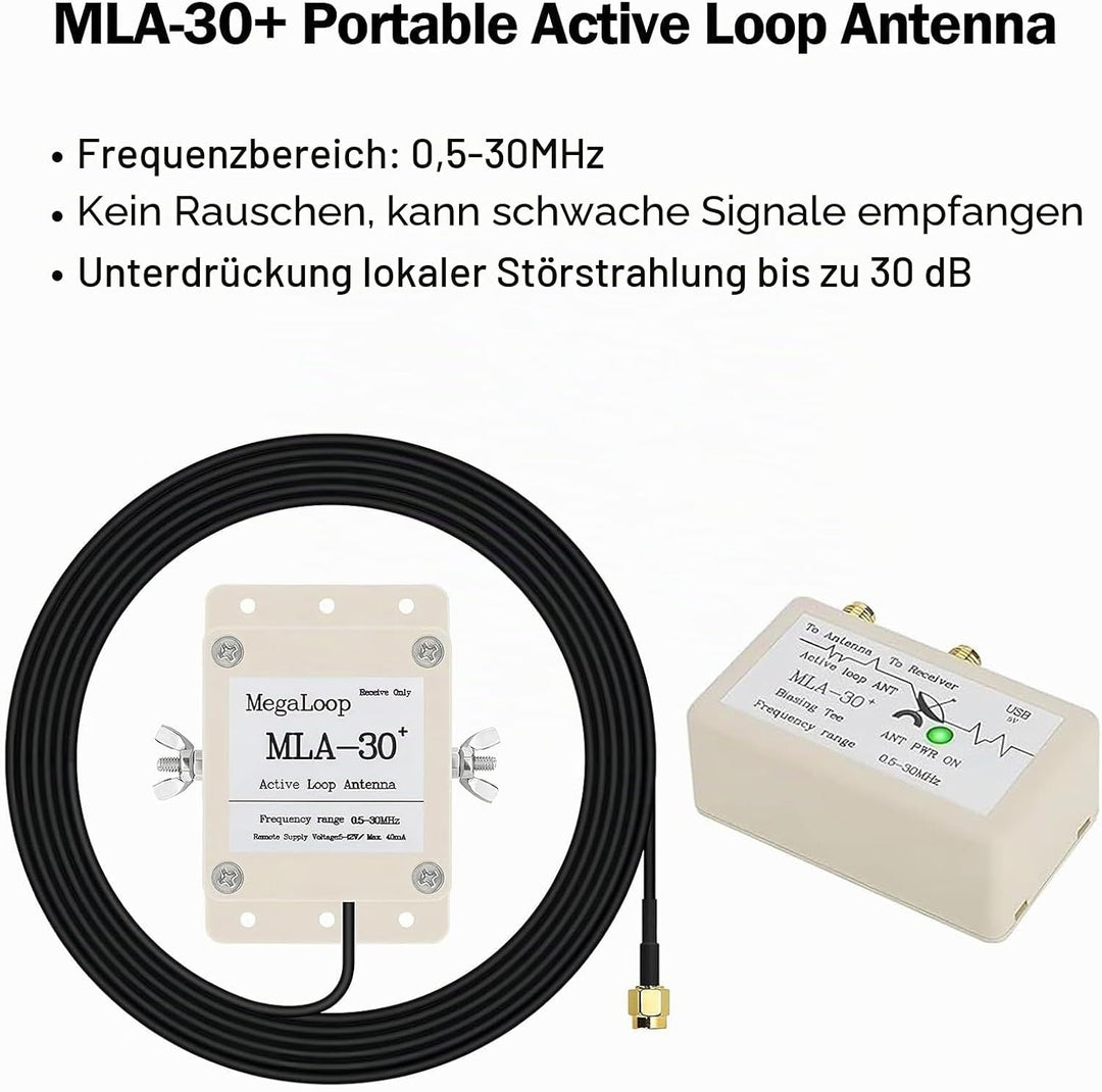 AURSINC MLA-30+ Tragbareraktiver Schlingenantenne 50 kHz–30 MHz mit 10 m Langer Speiseleitung, für H
