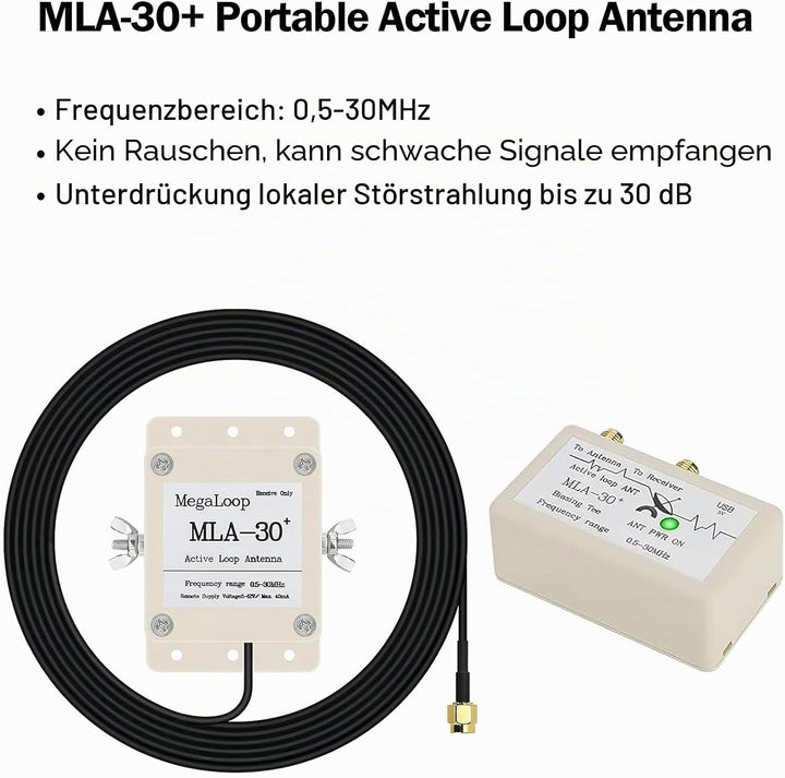 AURSINC MLA-30+ Tragbareraktiver Schlingenantenne 50 kHz–30 MHz mit 10 m Langer Speiseleitung, für H