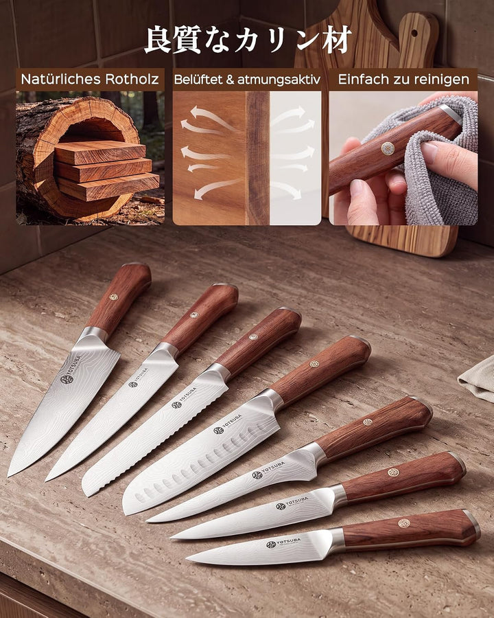 YOTSUBA Messerset Scharfes Küchenmesser Set aus hochwertigem Carbon Edelstahl Profi Kochmesser Set 7