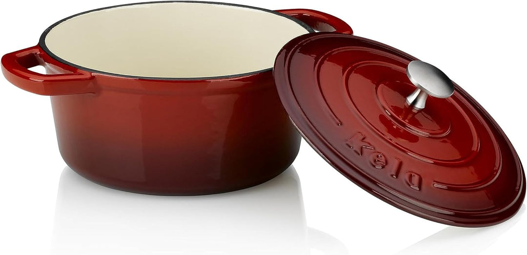 Kela Bräter Calido Gusseisen rot Rund 10cm 21cmØ 2,5l, 21 cm, Rot