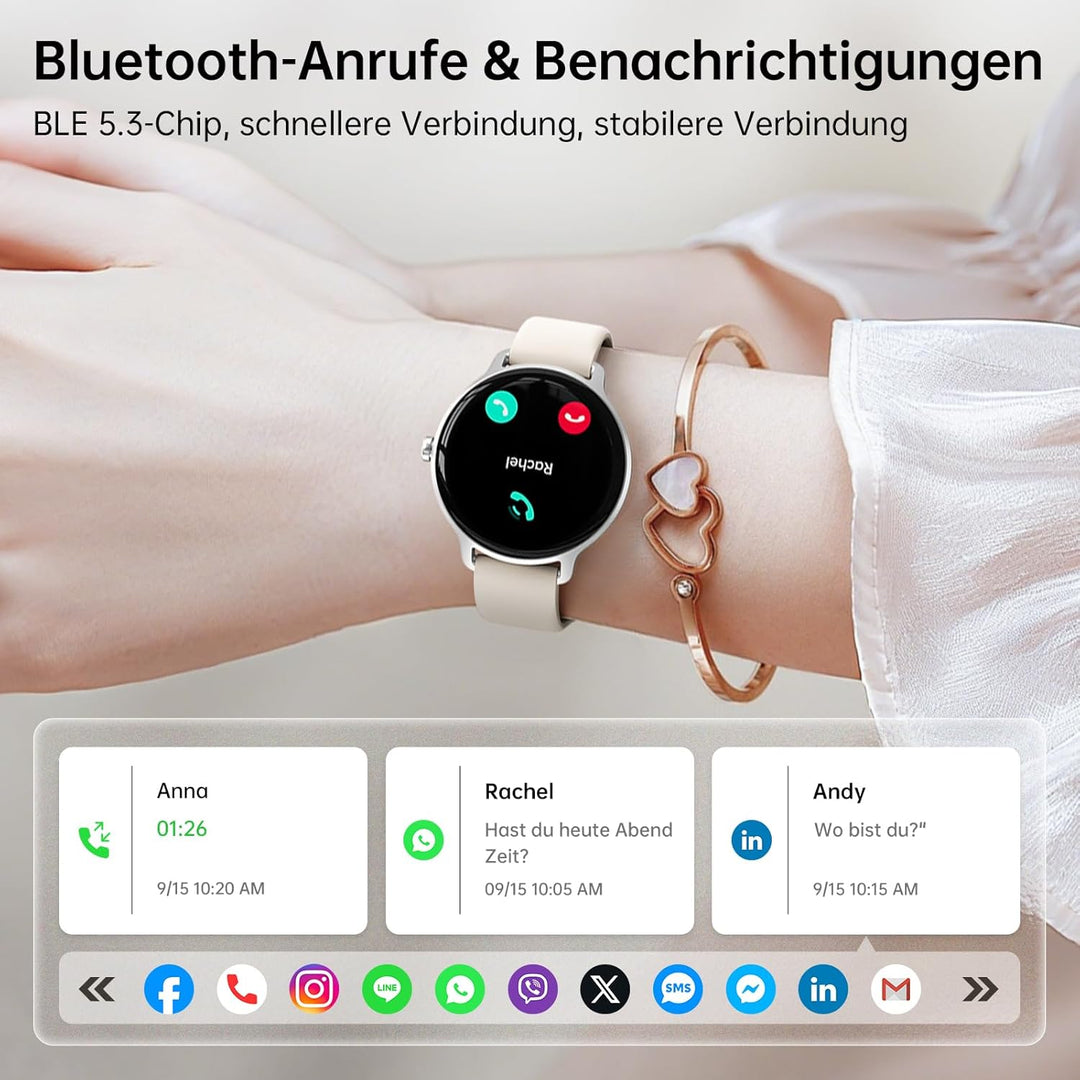 Smartwatch Damen Herren Rund, 1.27" AMOLED Smart Watch mit Telefonfunktion, Fitnessuhr mit Pulsuhr S