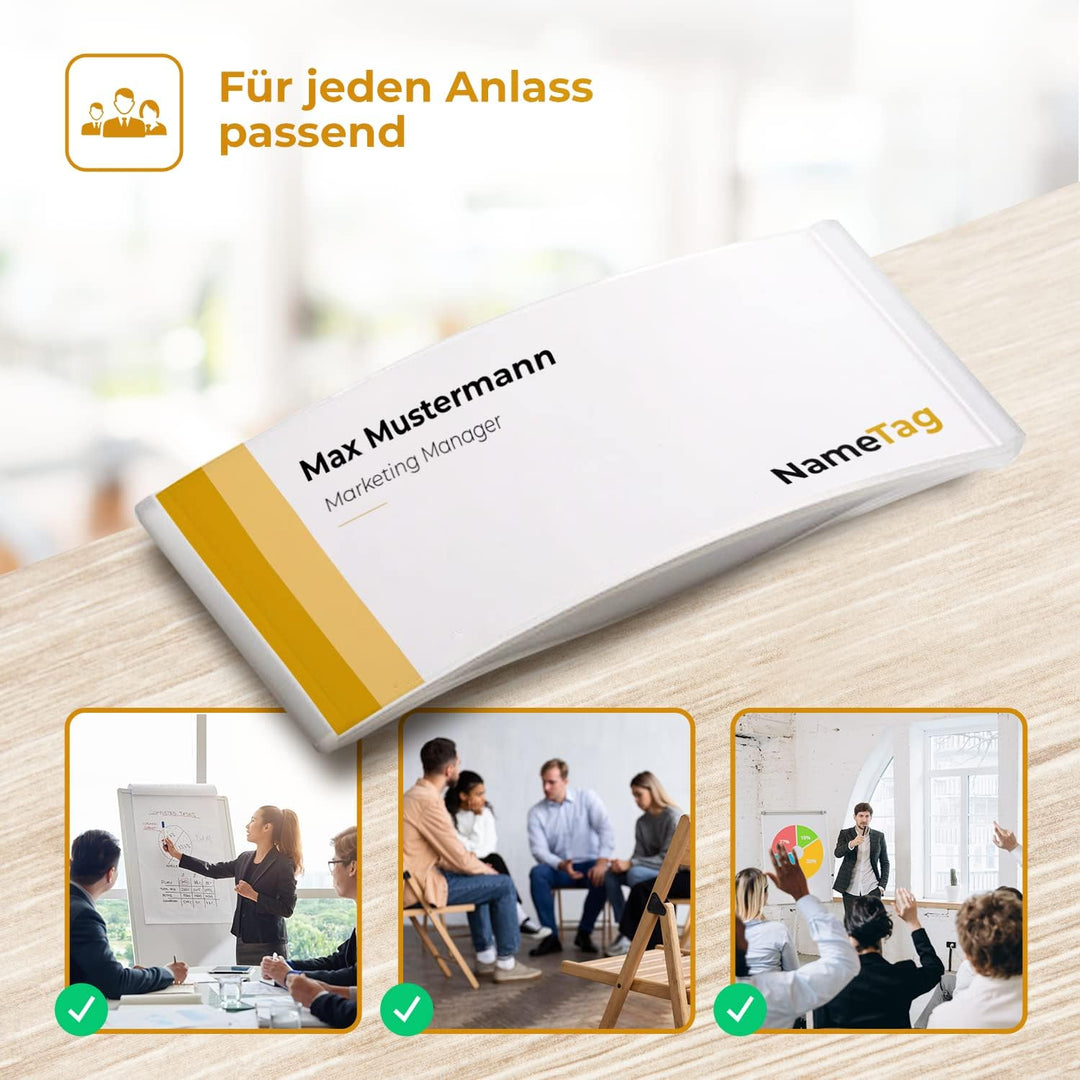 Ironix Namensschilder mit Doppelmagnet (20 Stück, Transparent) Namensetiketten für Kleidung 75x32mm,