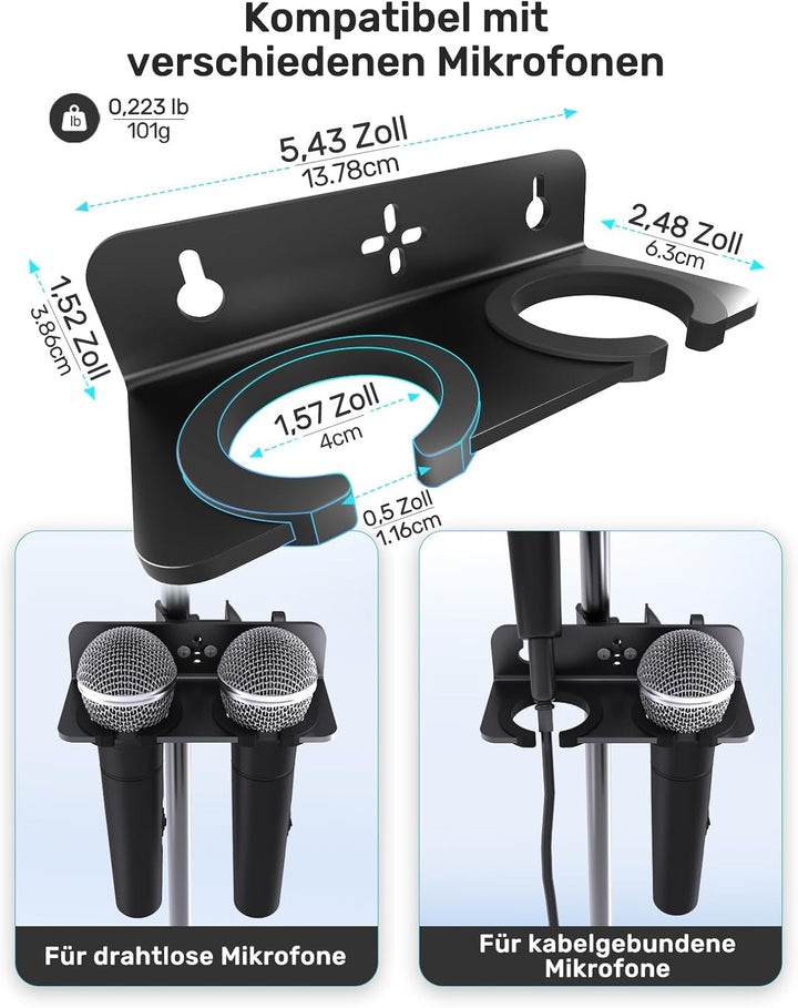 2-Multi Mikrofonhalter, Organizer für Mikrofonständer für Dynamische Kabelgebundene und Kabellose Mi