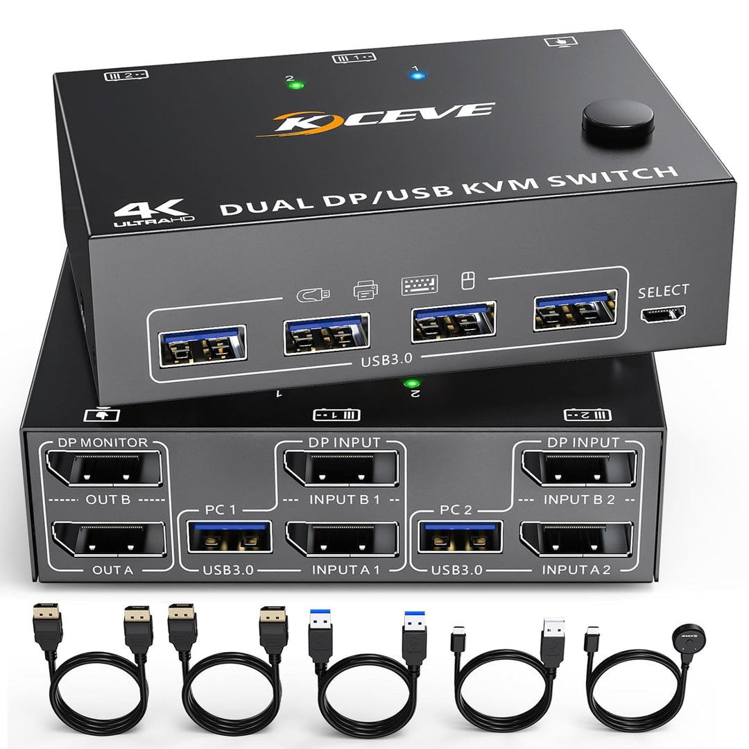 DP KVM Switch Zwei Monitore, 2 Computer 2 Monitore Displayport USB 3.0 KVM Umschalter, Unterstützt 4