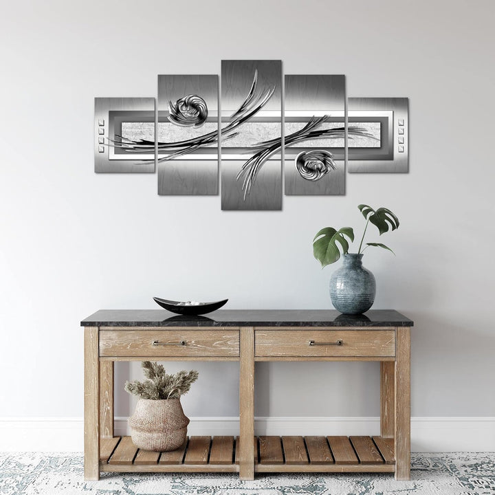 Runa Art Wandbilder Abstrakt 5 Teilig Bild auf Vlies Leinwand Deko Wohnzimmer Schlafzimmer Grau Schw