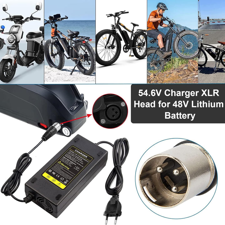 54.6V 48V 2A E-Bike Ladegerät Ladekabel für 48V Akku mit 3pin XLR Stecker für Elektroroller Elektris