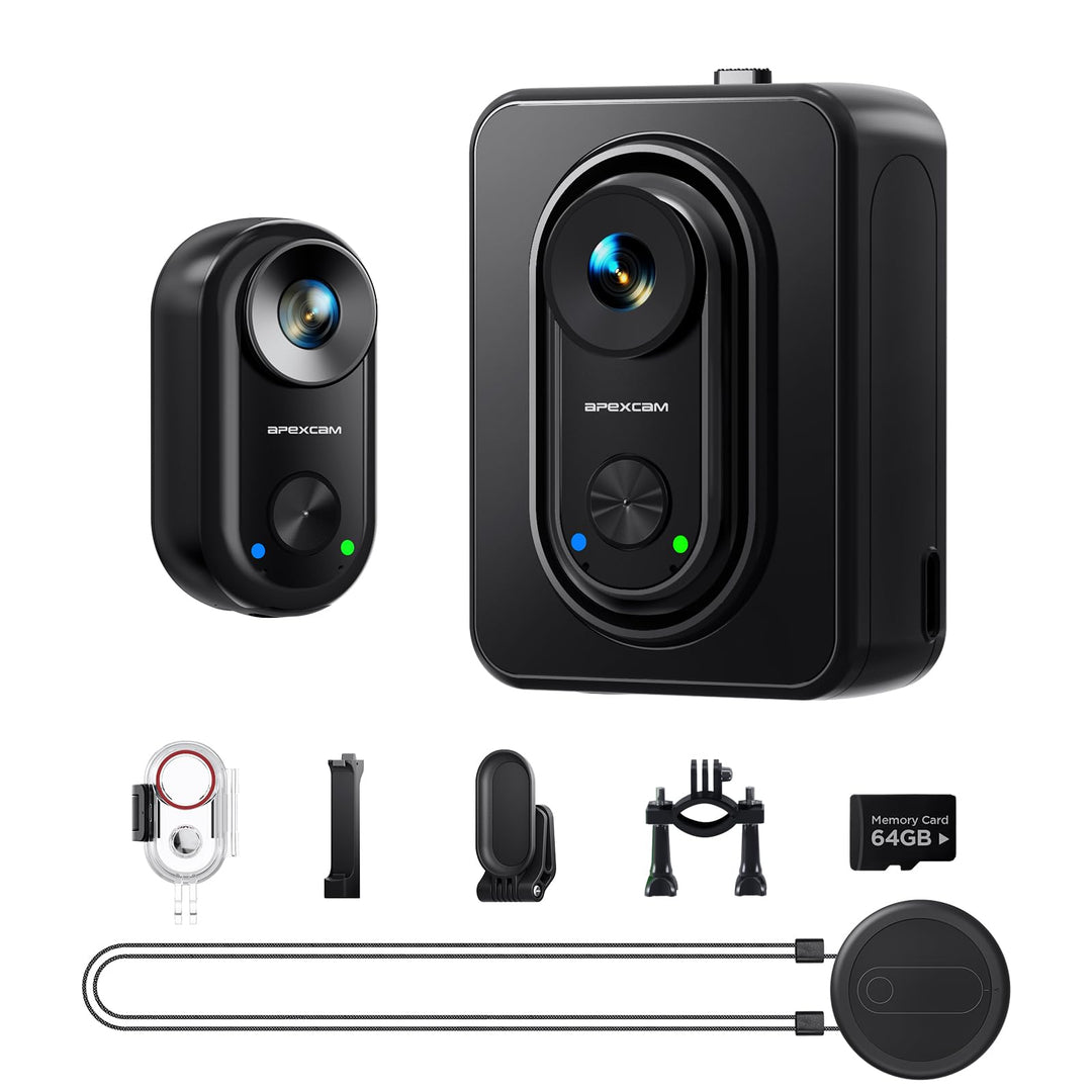 Apexcam K70 mit 64G Karte 4K mini Action cam POV Camera EIS Bildstabilisierung WLAN bodycam 30m wass