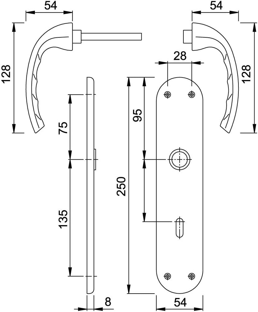 HOPPE 1776505 Renovationsgarnitur Tôkyô 1710/3334 Alu.F1 SK/OL 4-KT.8mm Entf.78mm