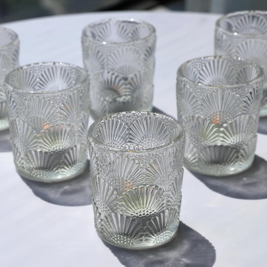 Ginkgo Biloba Teelichthalter Glas mit 12, Klare Teelichtgläser Vintage als Raumdekoration, Herbst Te