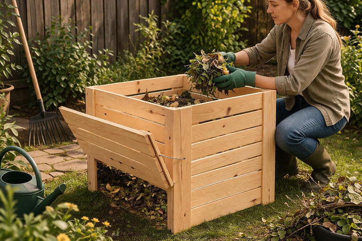 MG Design Holz Komposter 80 x 80 cm – Gartenkomposter aus Holz mit Klappe, Stabiler Kompostbehälter