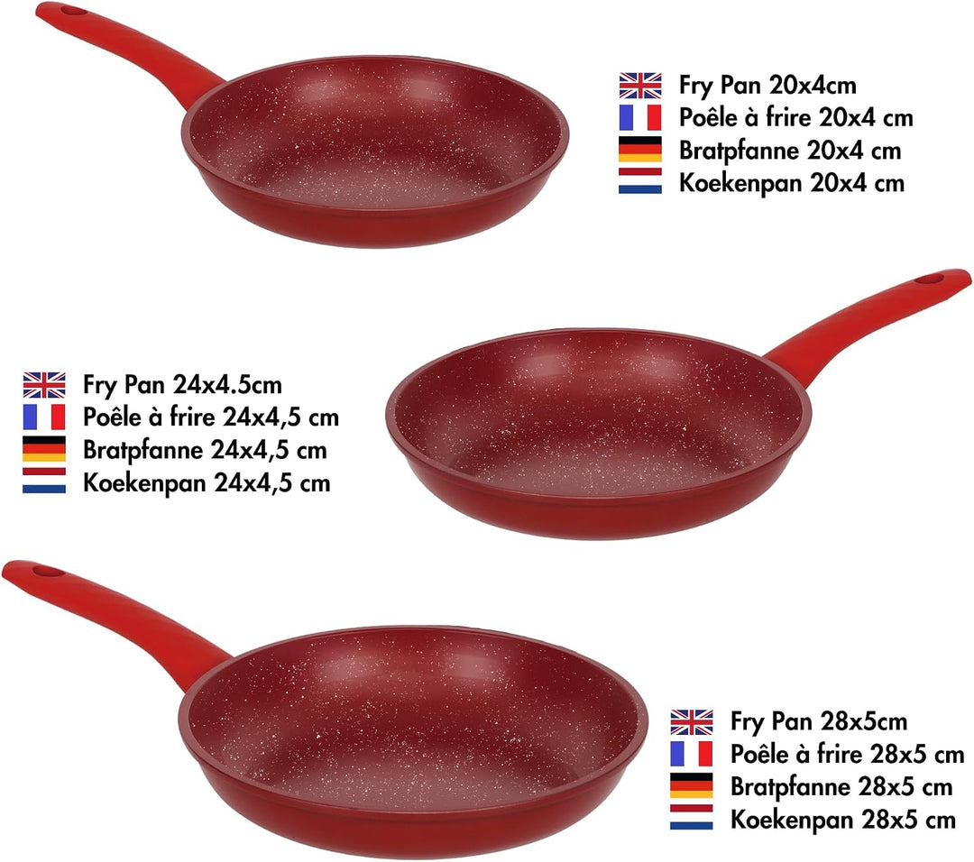 Herzberg, HG04807-RED, Antihaft-Pfannenset, ergonomische Silikongriffe, ohne PFOA, hervorragende Wär