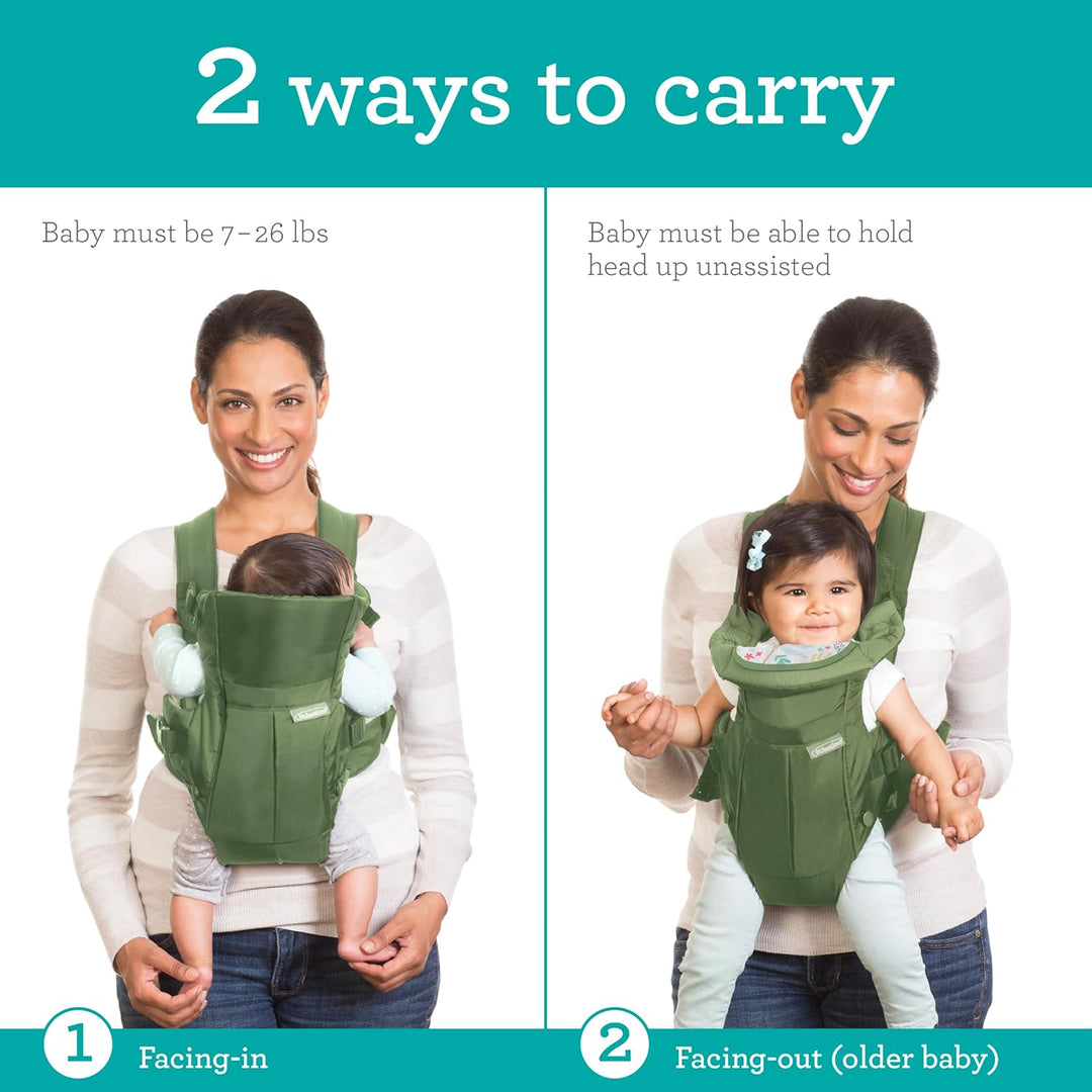 Infantino Swift Classic Babytrage, 2 Tragepositionen mit Wonder Cover Lätzchen, verstellbare Gurte,
