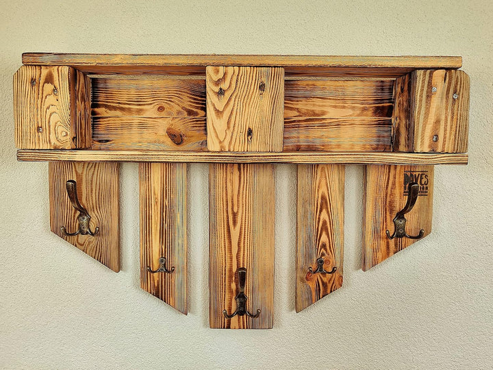 Garderobe Holz mit Ablage Wand-Garderobe aus Paletten mit 5 Kleiderhaken Hutablage Wandregal Eingang
