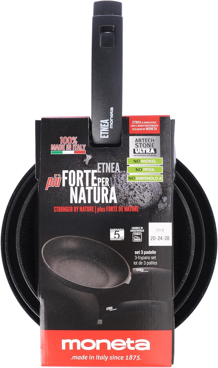 Moneta Etnea Bratpfannen Set 20-24-28, Aluminum, Schwarz - Stein Optik, 28 cm/46 x 29 x 15 cm, Bratp