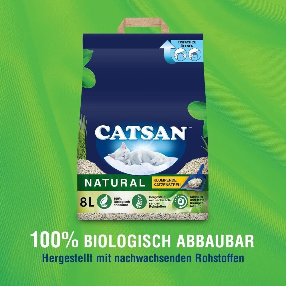 Catsan Natural Kompostierbare Klumpstreu für Katzen, 20 Liter (1 Beutel) – Katzenstreu 100 Prozent B